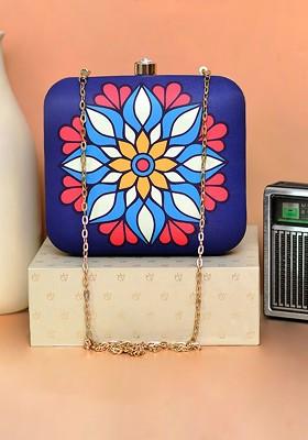 Blue Fabric Women Mandala Printed Box Clutch