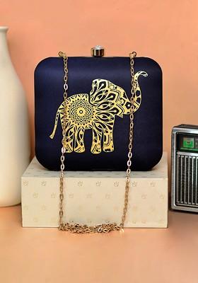 Black Fabric Women Graphic Printed Box Clutch