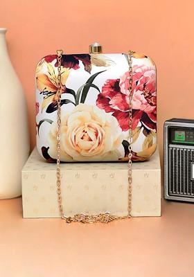 Red Fabric Women Floral Printed Box Clutch