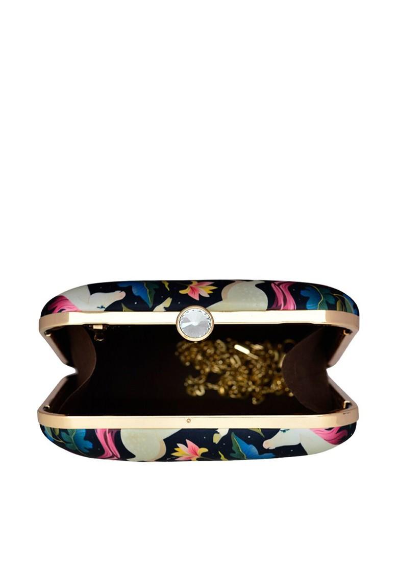 Black Fabric Women Printed Box Clutch - Indya