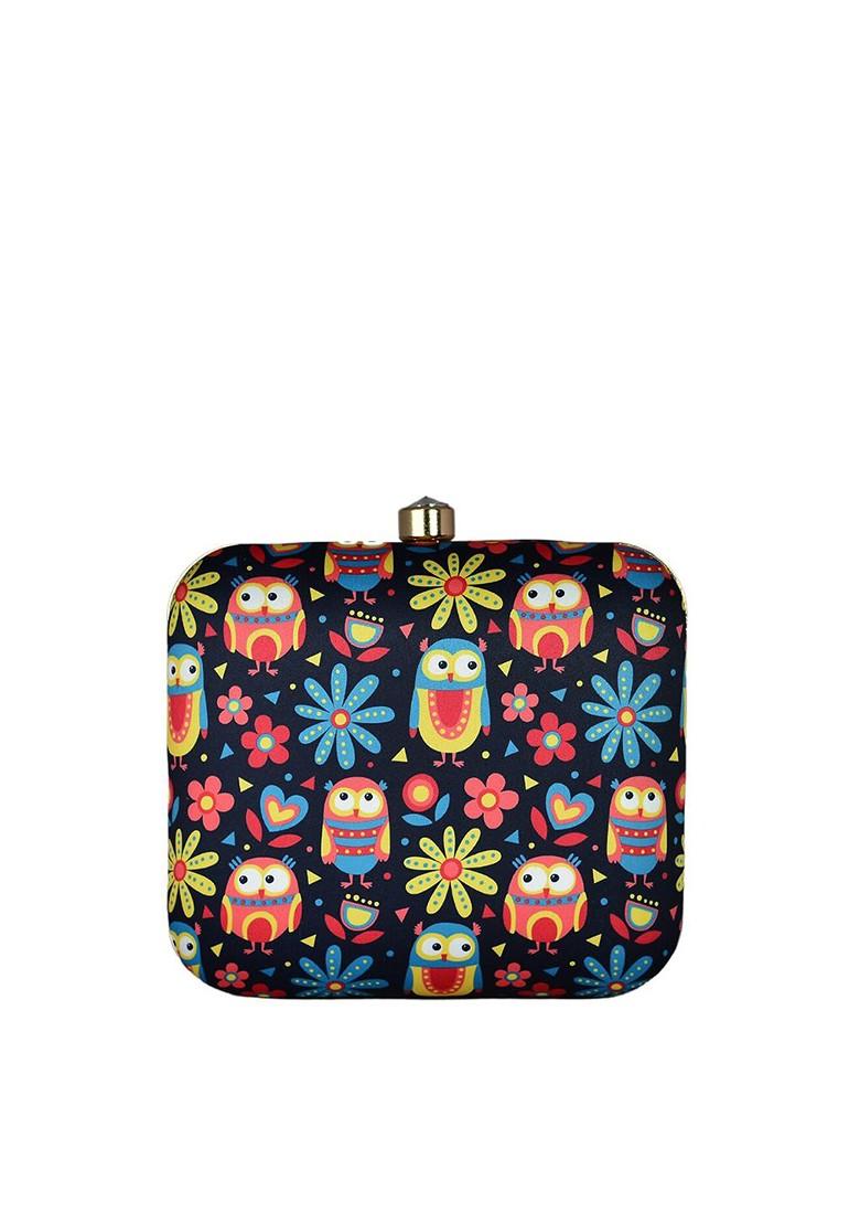 Black Fabric Women Printed Box Clutch - Indya