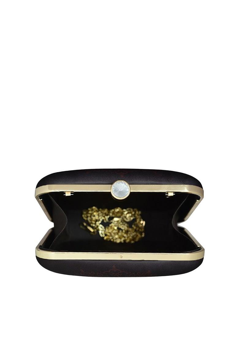 Brown Fabric Printed Box Clutch - Indya