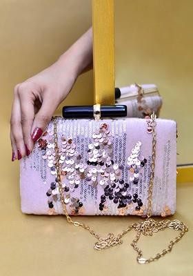 Cream Satin Women Embroidered Embellished Box Clutch