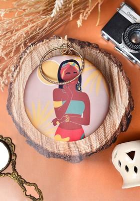 Brown Fabric Printed Box Clutch With Shoulder Strap