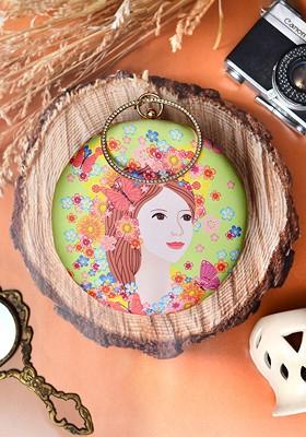 Green Fabric Printed Box Clutch With Shoulder Strap