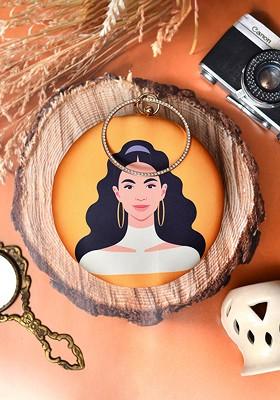 Yellow Fabric Hair Woman Round Printed Box Clutch