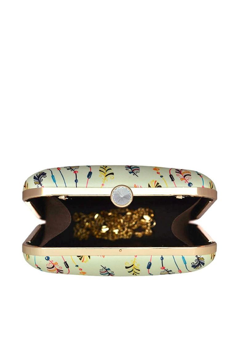 Grey Fabric Dream Catcher Printed Box Clutch - Indya