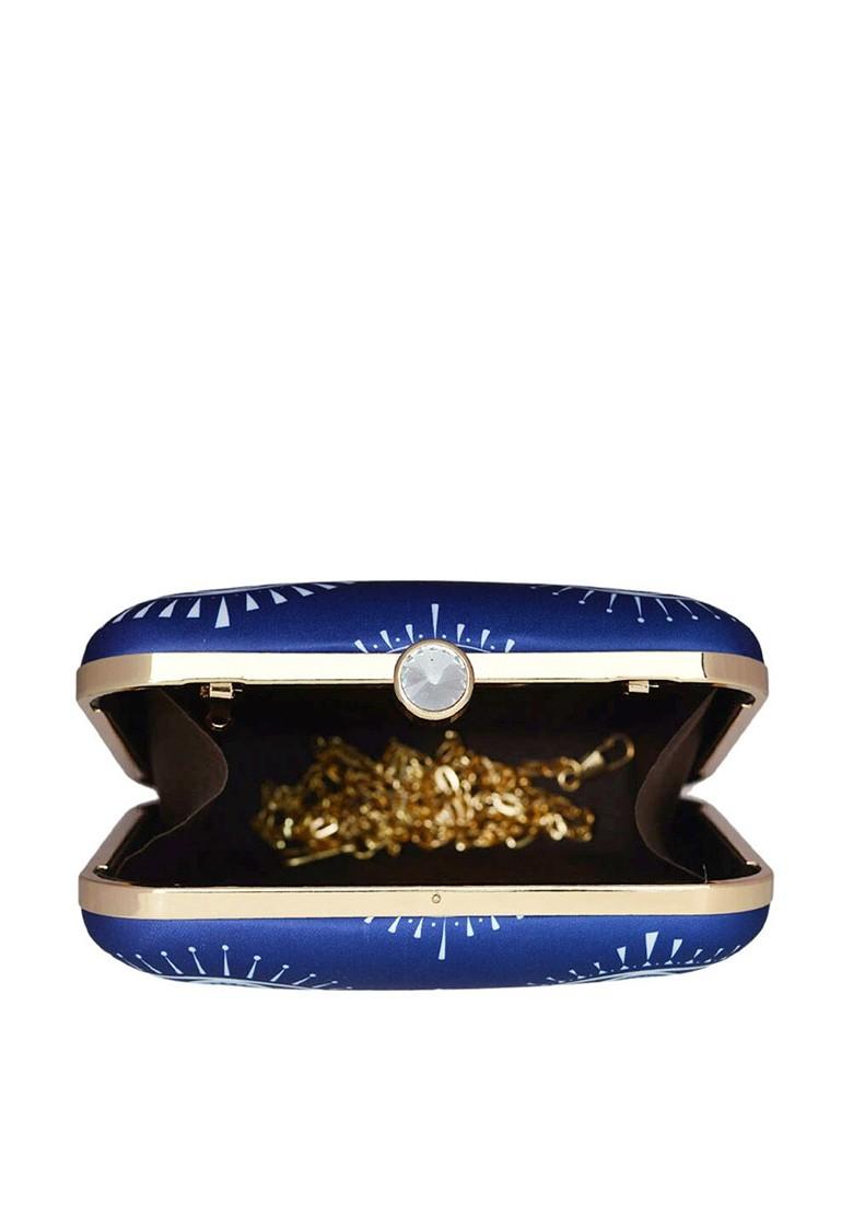 Blue Fabric Women Evil Eye Printed Fabric Box Clutch - Indya