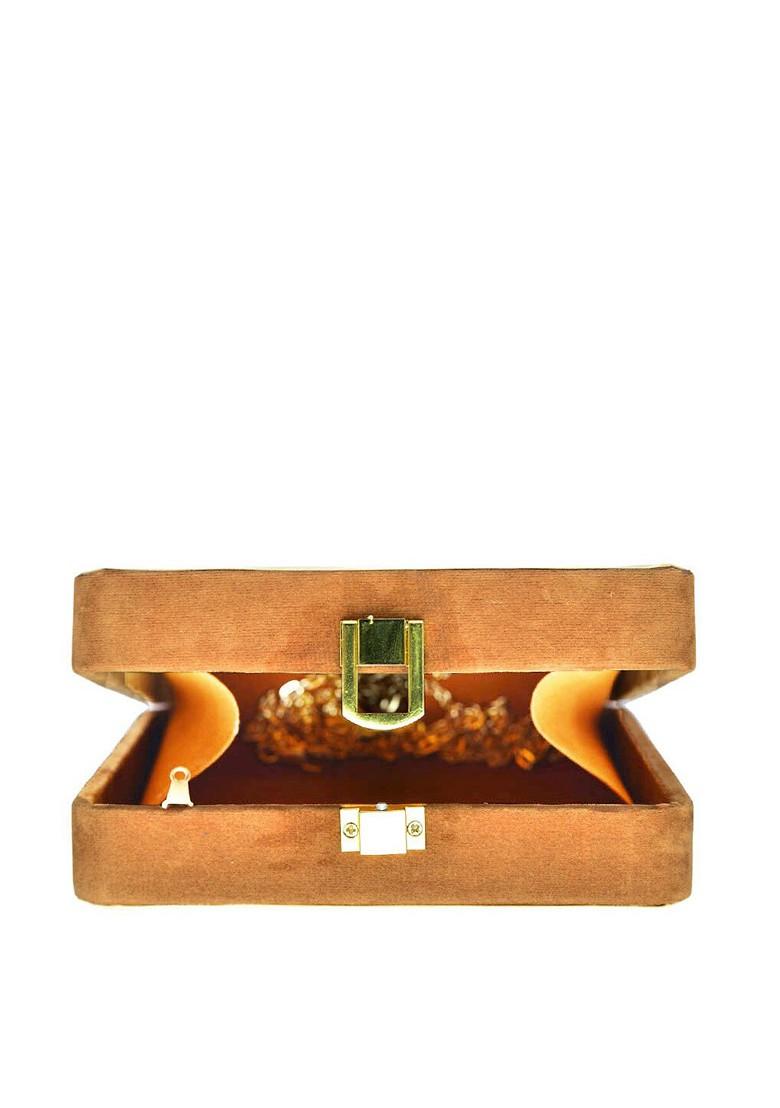 Cream Fabric Krishna Printed Shoulder Strap Box Clutch - Indya