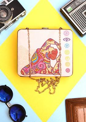 Beige Fabric Hair Woman Printed Mdf Box Clutch