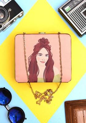 Coral Fabric Hair Woman Printed Md Box Clutch