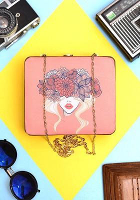 Coral Fabric Selmon Floral Printed Mdf Box Clutch