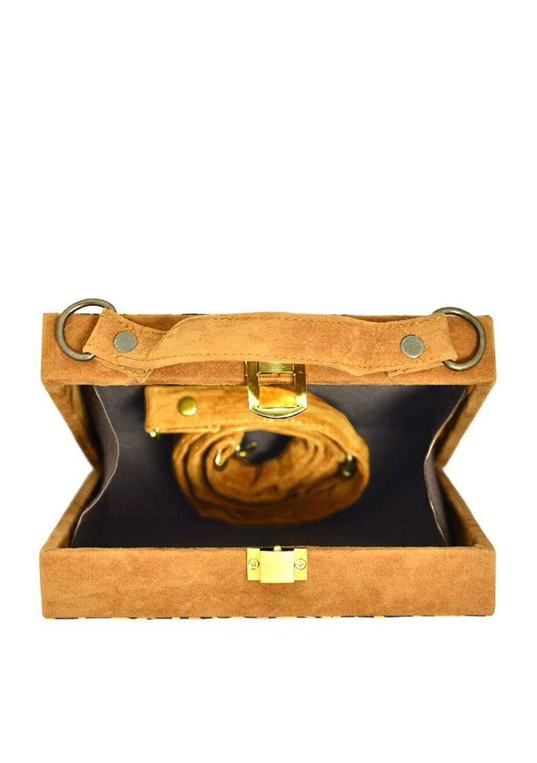 Green Fabric Coral Hair Women Printed Suitcase Style Box Clutch - Indya