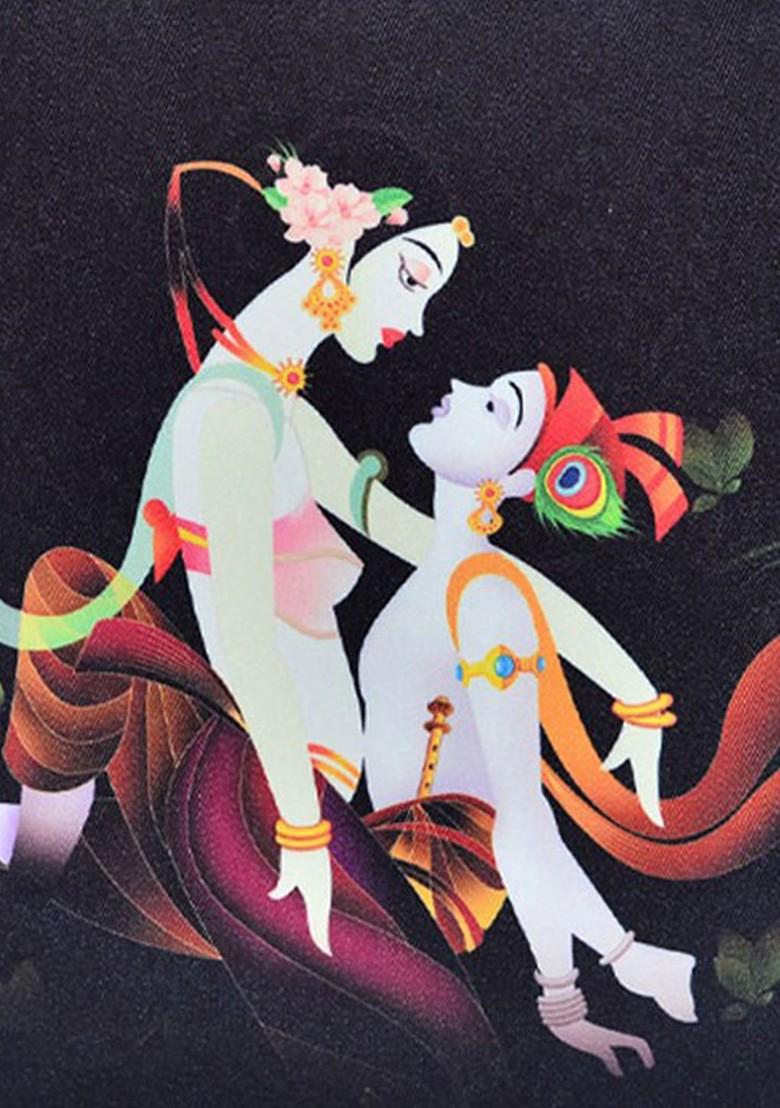 Black Fabric Printed Suitcase Style Box Clutch - Indya