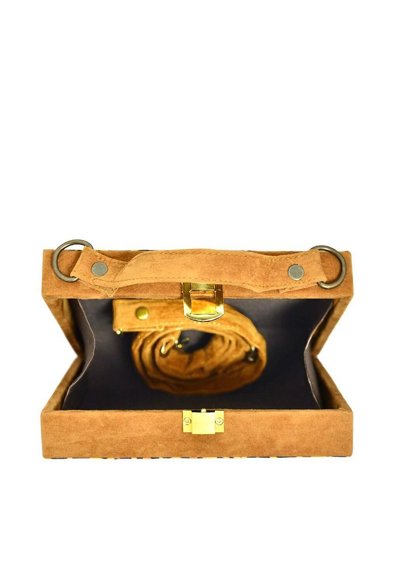 Blue Fabric Floral Printed Suitcase Style Box Clutch - Indya