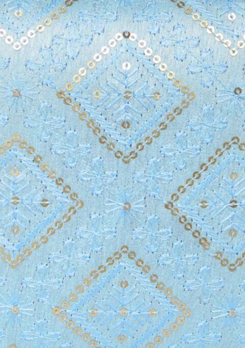Blue Satin Embroidered Sequinned Shoulder Strap Box Clutch - Indya