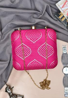 Pink Satin Embroidered Sequinned Shoulder Strap Box Clutch