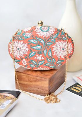 Coral Fabric Women Floral Printed Fabric Box Clutch