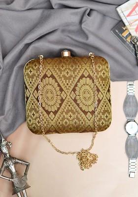 Bronze Satin Women Textured Brocade Box Clutch