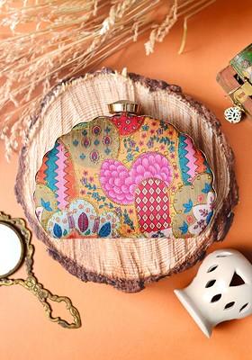 Pink Satin Embroidered Half Moon Clutch