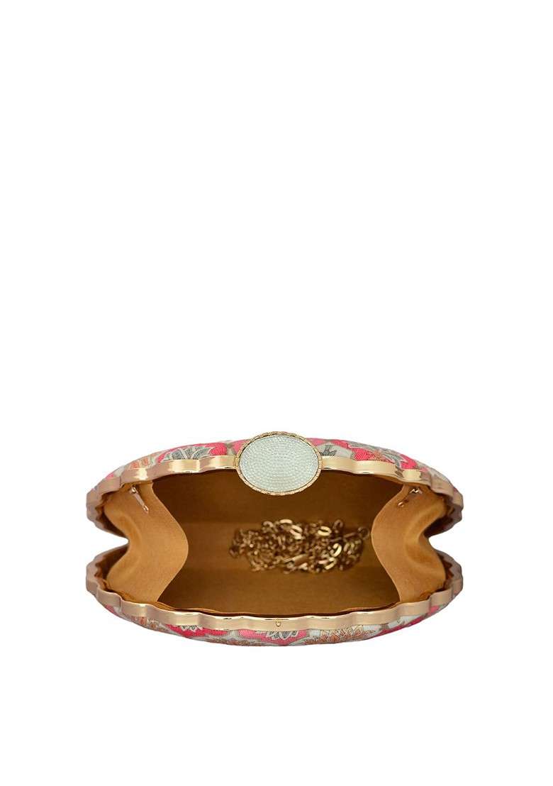 Pink Fabric Floral Printed Box Clutch - Indya