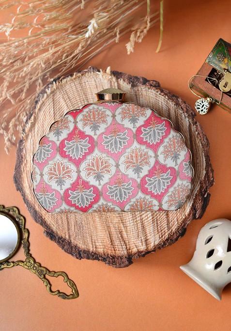Pink Fabric Floral Printed Box Clutch