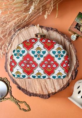 White Fabric Floral Printed Box Clutch