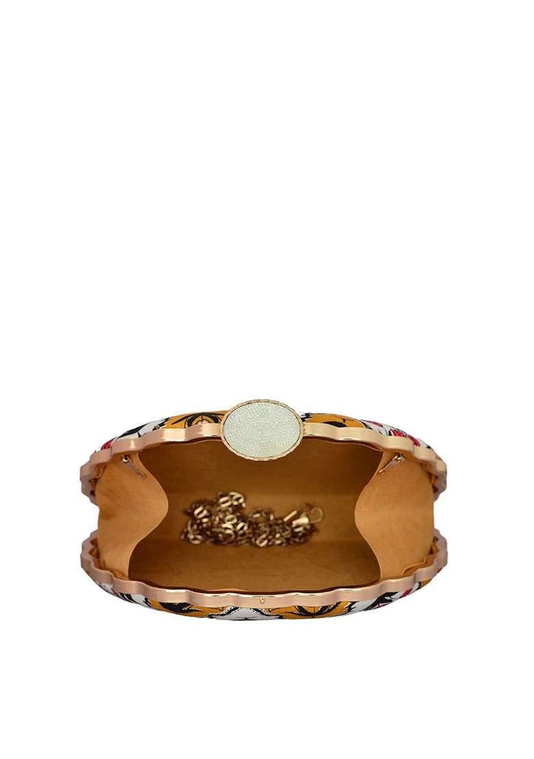 Yellow Fabric Floral Printed Box Clutch - Indya