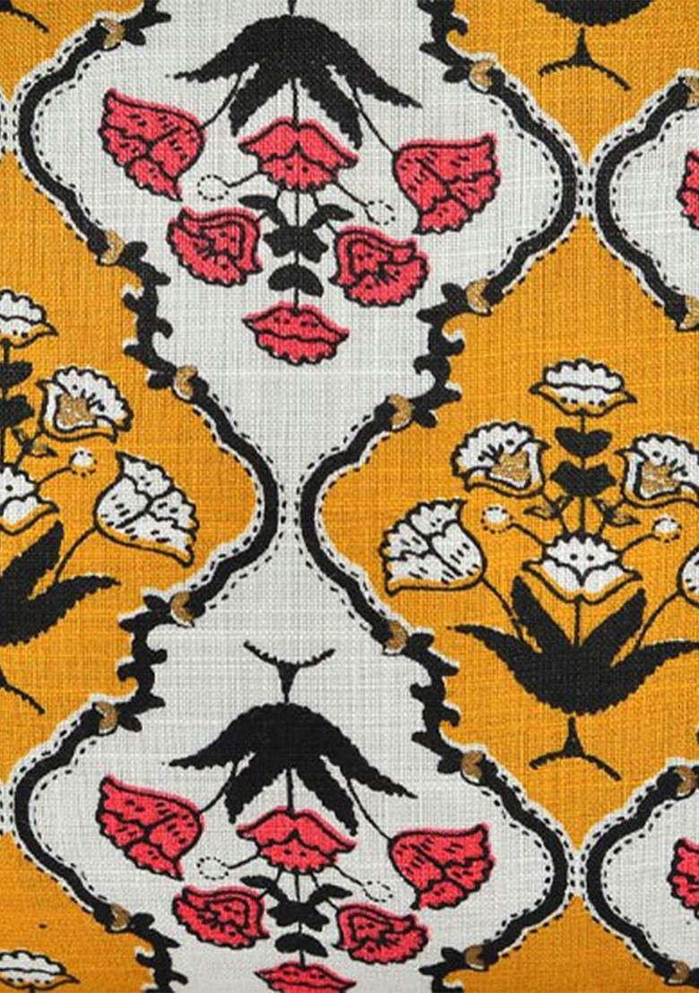 Yellow Fabric Floral Printed Box Clutch - Indya