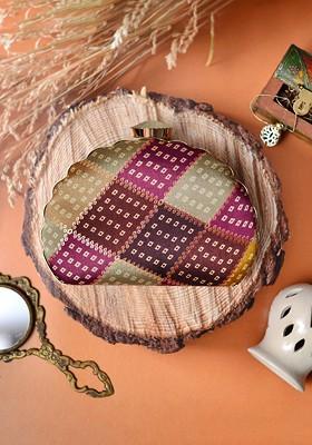 Gold Fabric Printed Half Moon Clutch