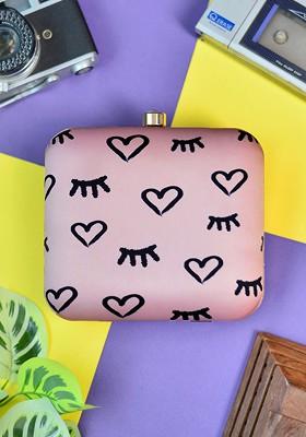Peach Fabric Women Printed Fabric Box Clutch