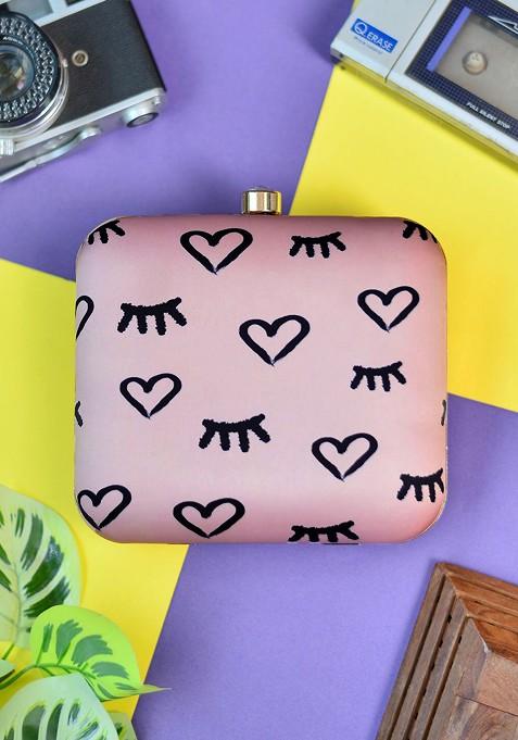 Peach Fabric Women Printed Fabric Box Clutch
