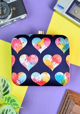 Navy Blue Fabric Women Printed Fabric Box Clutch
