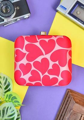 Pink Fabric Women Printed Fabric Box Clutch