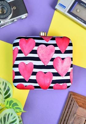 Pink Fabric Women Printed Fabric Box Clutch