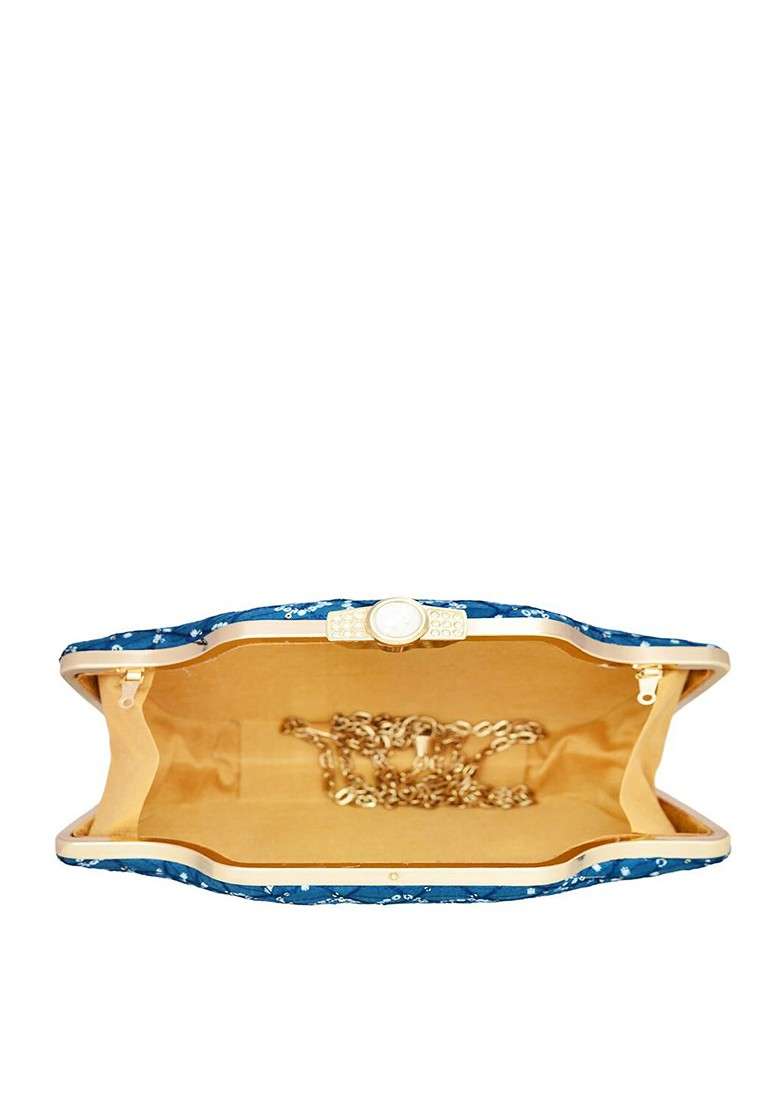 Turquoise Blue Satin Women Embroidered Fabric Box Clutch - Indya