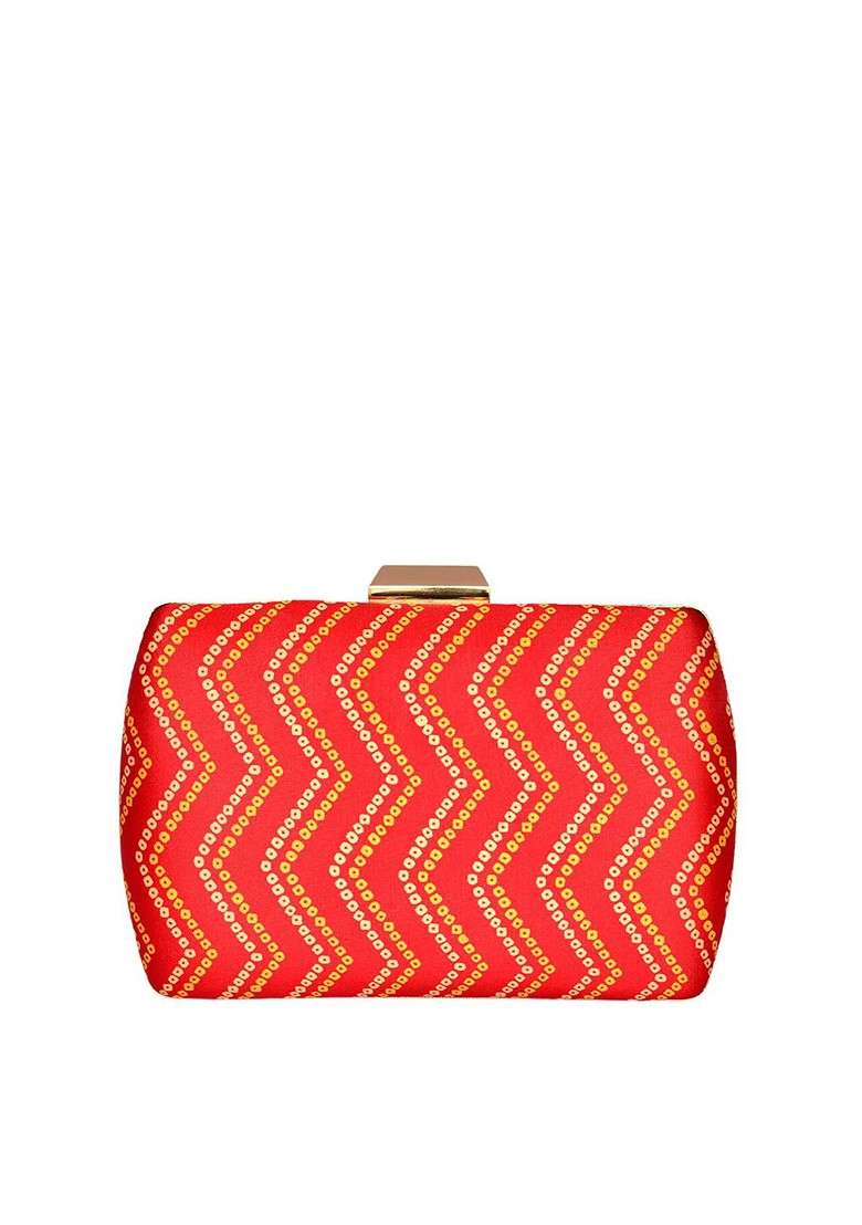 Red Fabric Women Printed Fabric Shoulder Strap Box Clutch - Indya