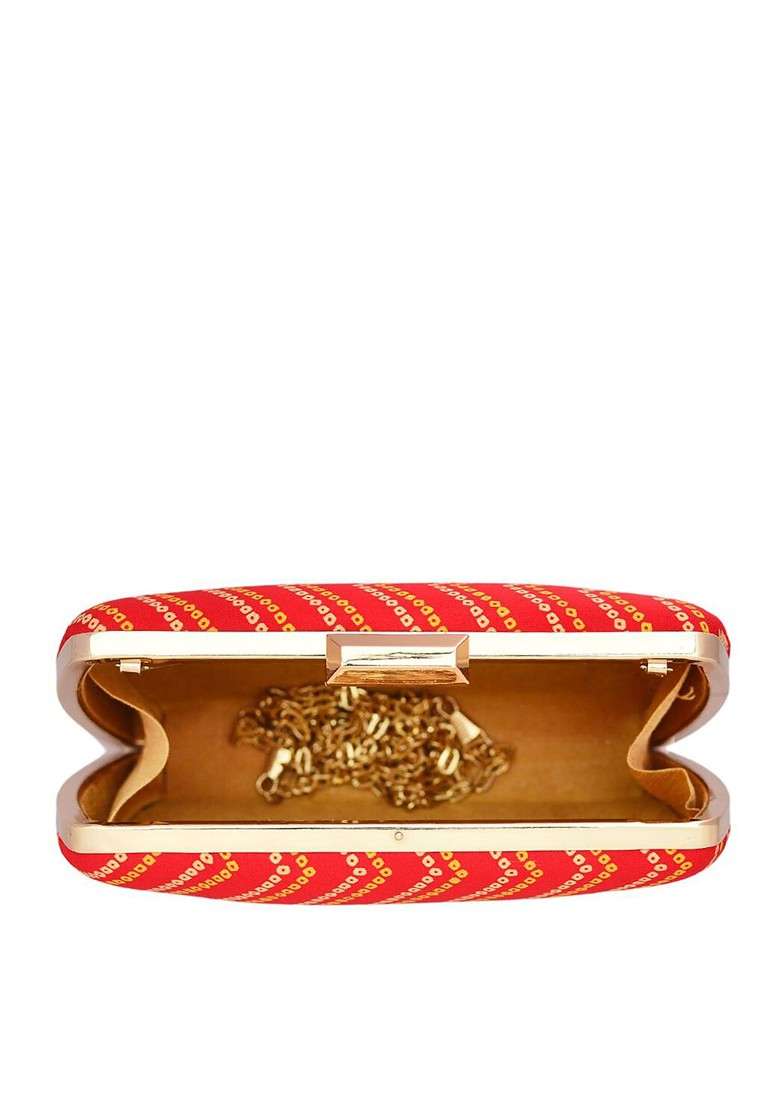 Red Fabric Women Printed Fabric Shoulder Strap Box Clutch - Indya