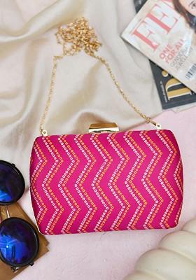 Pink Fabric Women Printed Fabric Box Clutch
