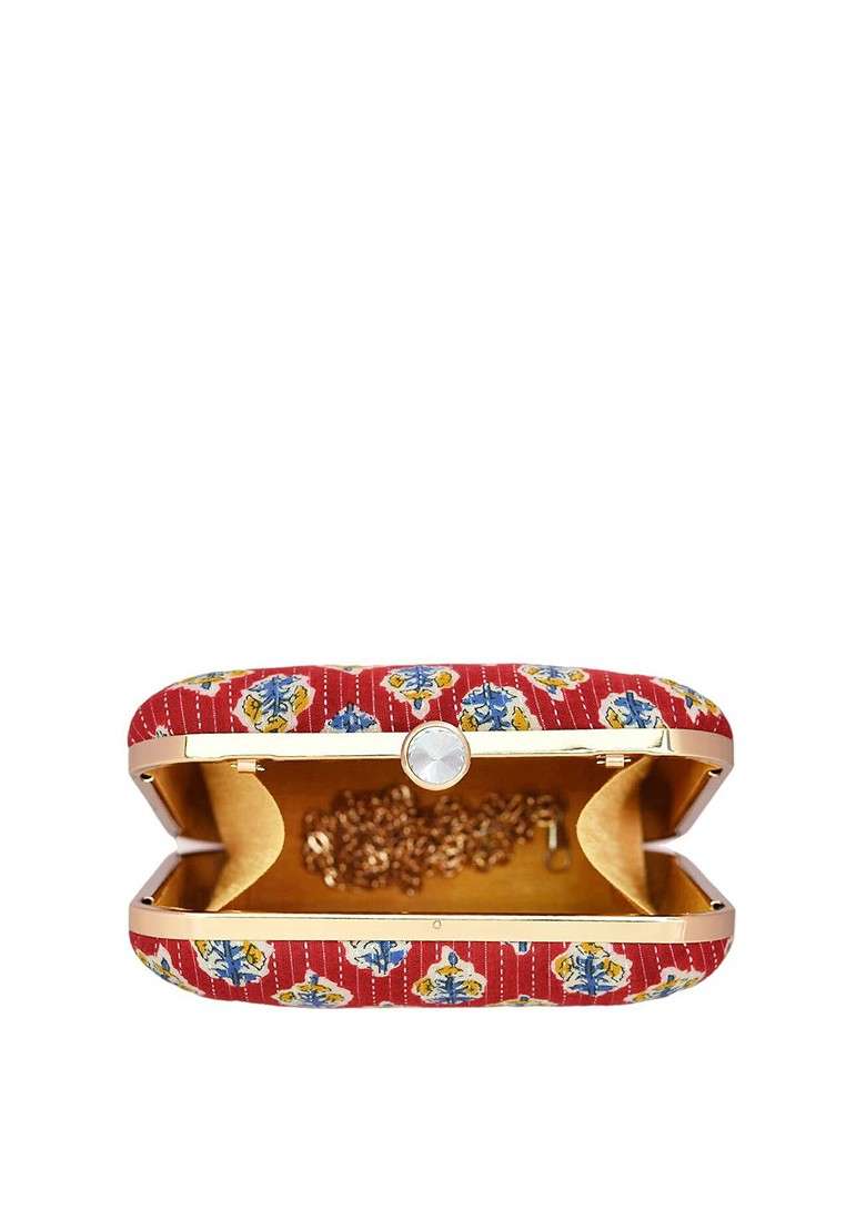 Maroon Satin Women Embroidered Fabric Box Clutch - Indya