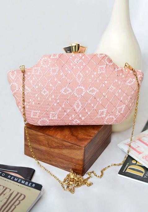 Pink Satin Women Embroidered Fabric Box Clutch