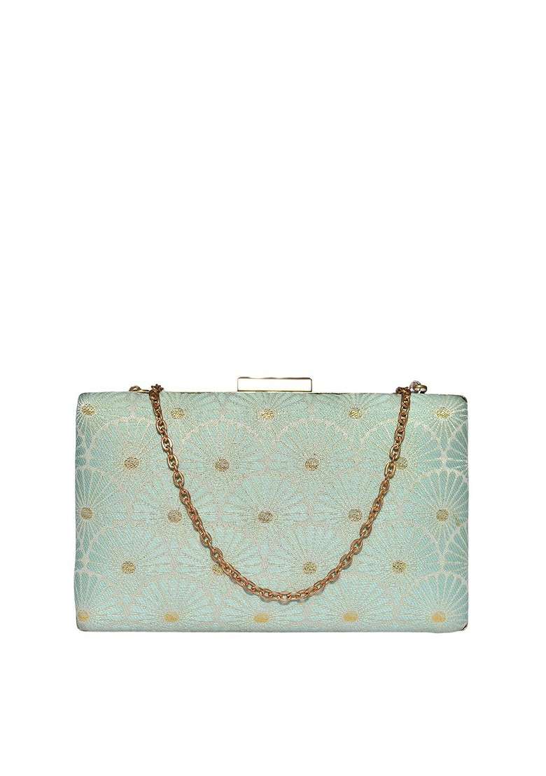Blue Fabric Printed Box Clutch - Indya