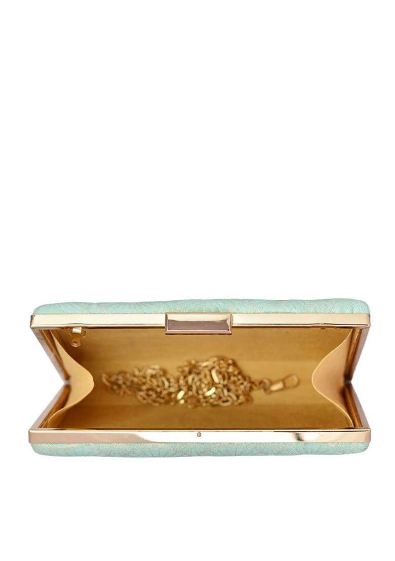 Blue Fabric Printed Box Clutch - Indya