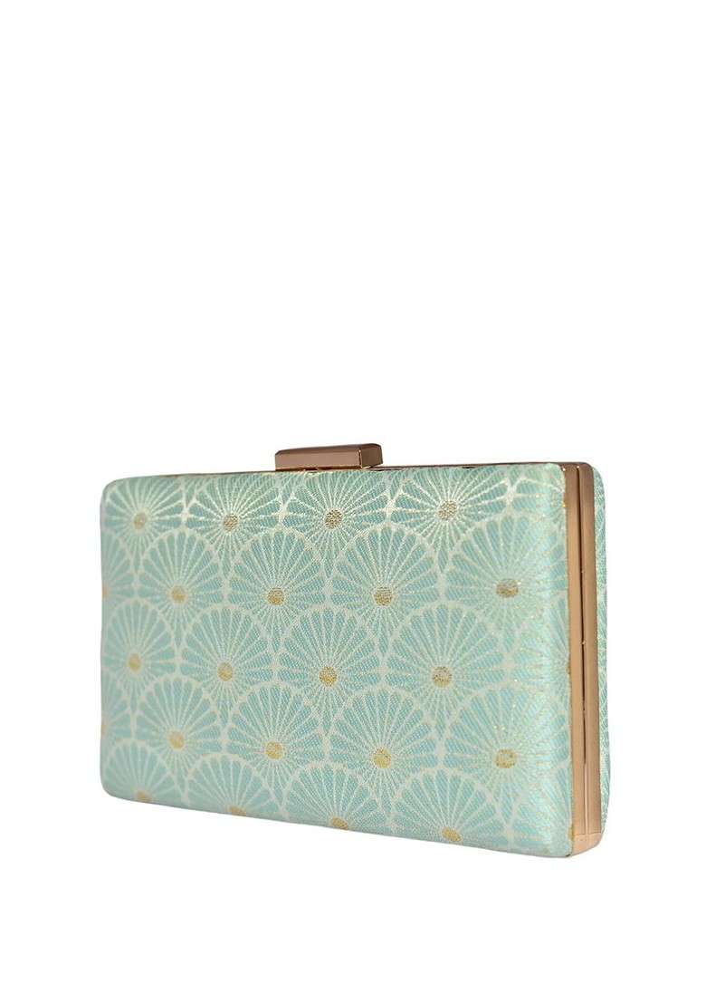 Blue Fabric Printed Box Clutch - Indya