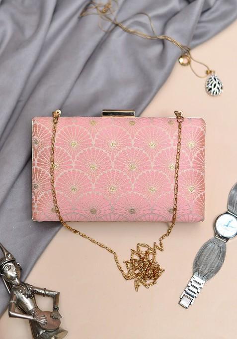 Pink Satin Embellished Box Clutch