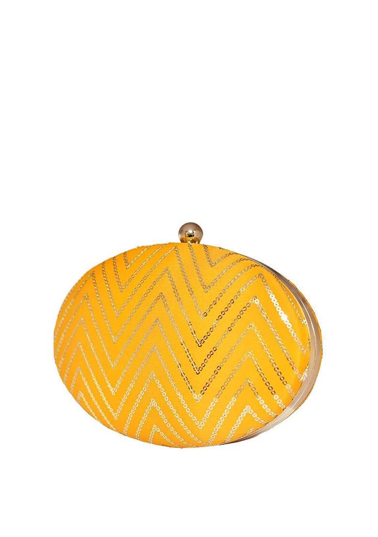 Yellow Satin Embellished Box Clutch - Indya