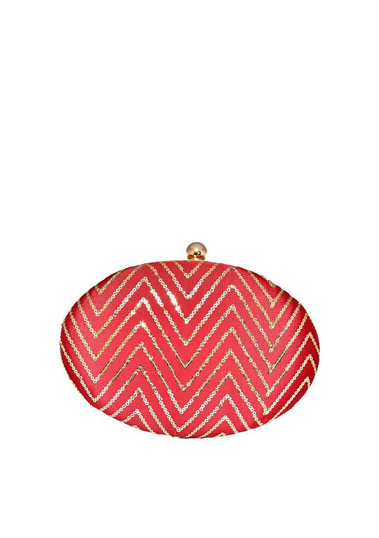 Red Satin Embellished Box Clutch - Indya
