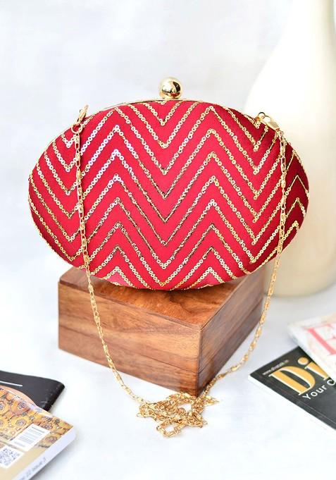 Red Satin Embellished Box Clutch