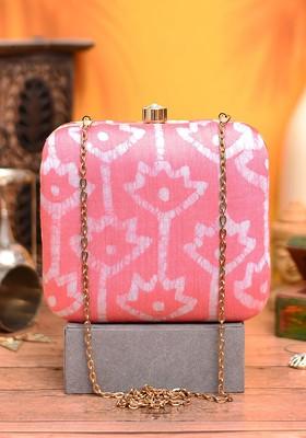 Pink Fabric Printed Box Clutch