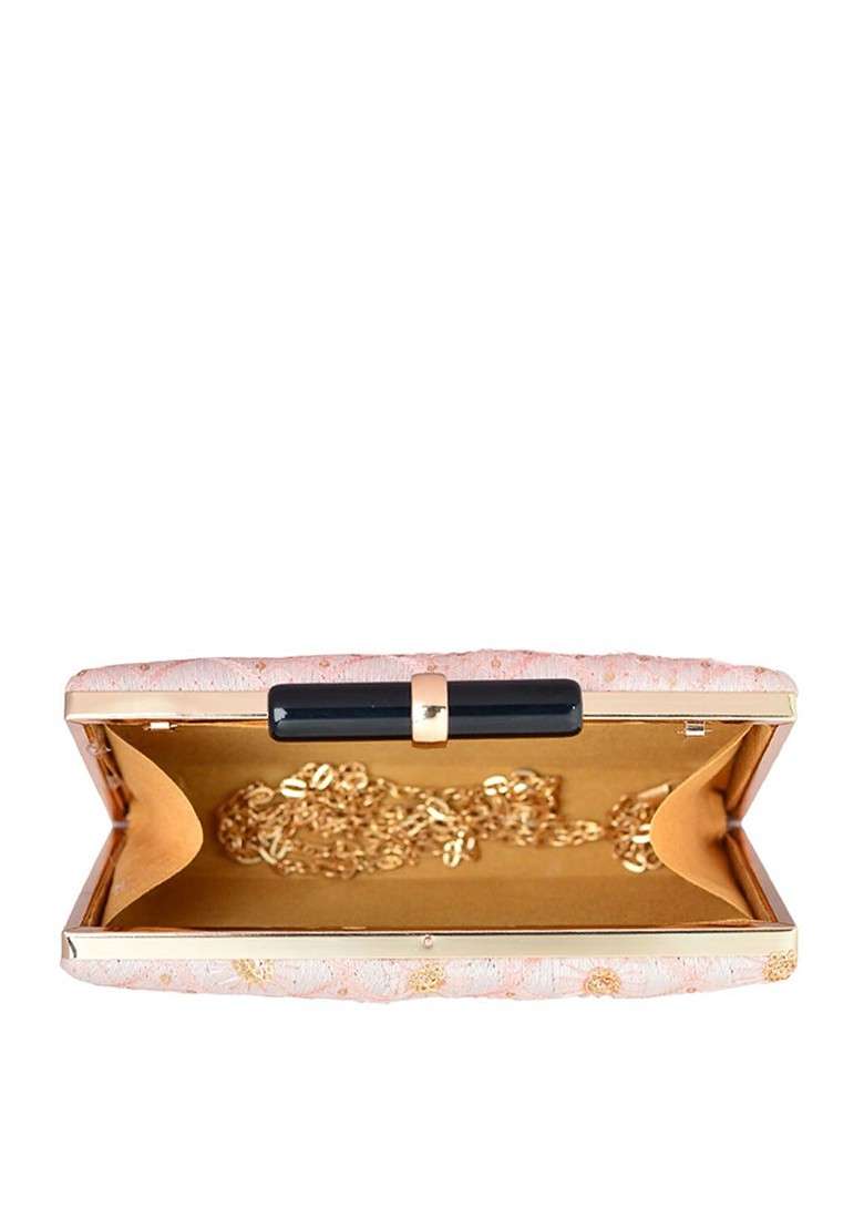 Pink Satin Embroidered Sequence Box Clutch - Indya